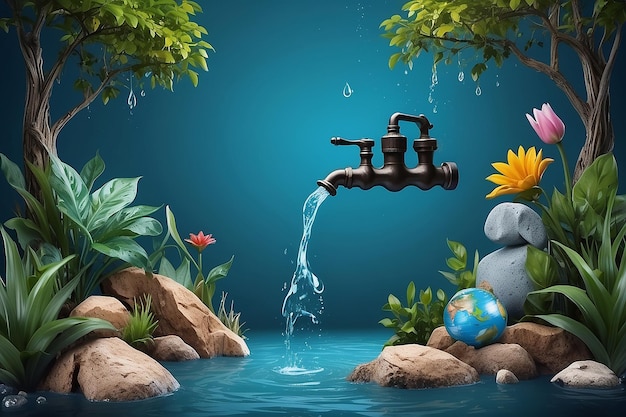 Dia Mundial da Água Planeta Terra com água ao redor