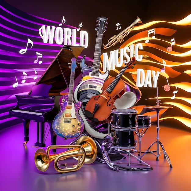 Dia Mundial da Música Post Banner ou Flyer Design para mídias sociais com arquivo PSD editável