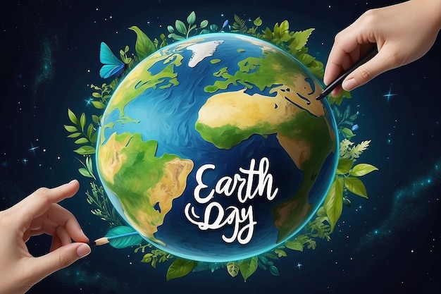 Dia Mundial da Terra Feliz com o planeta Terra como fundo