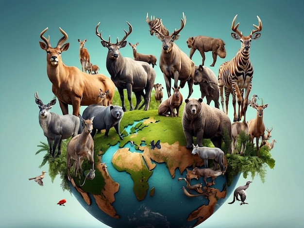 Foto dia mundial da vida selvagem um grupo de animais de pé no topo