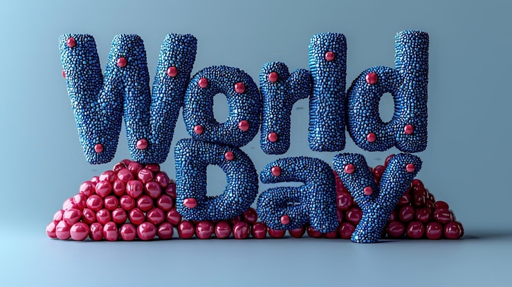 Foto día mundial de la diabetes texto azul en 3d para la concienciación sobre la diabetes cinta sobre un fondo azul claro