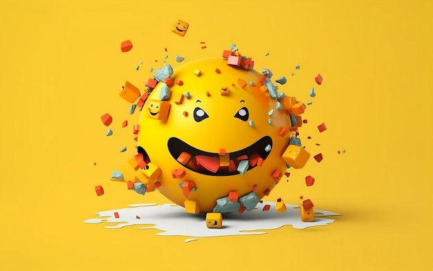 Dia Mundial do Emoji: Um pano de fundo em 3D com um grupo de emojis engraçados em diferentes faces