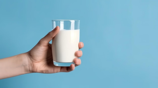 Dia mundial do leite Um copo de leite na mão Generative ai