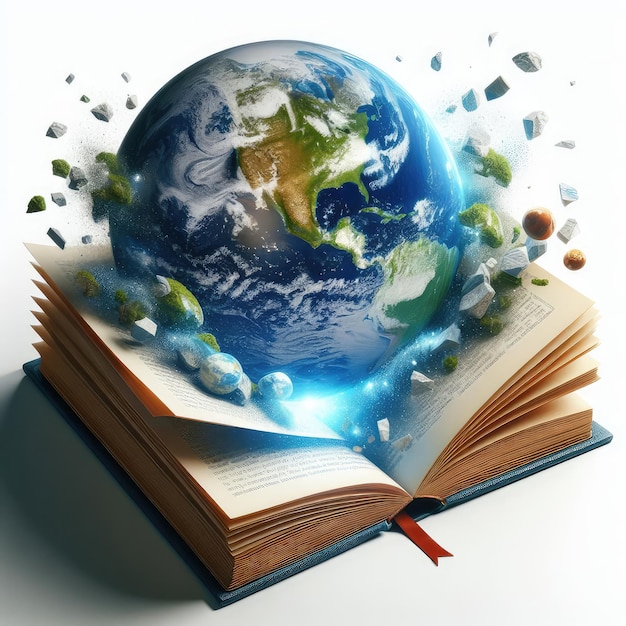 Dia Mundial do Livro Terra sai de um livro isolado em um fundo branco