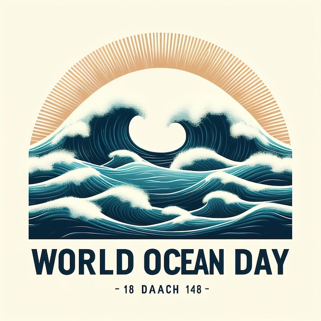 Foto dia mundial do oceano com ondas minimalistas modernas