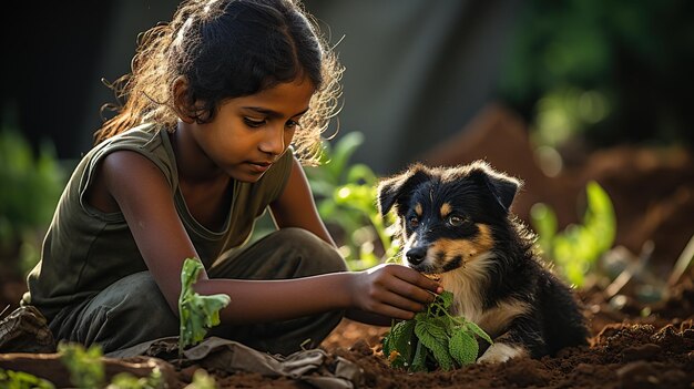 Foto dia mundial do riso cão e menino brincam juntos