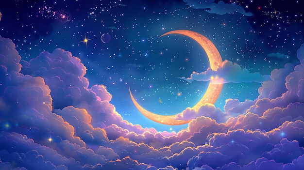 Dia Mundial do Sono Lua e estrelas fundo cura autismo conto de fadas cena do céu estrelado ilustração