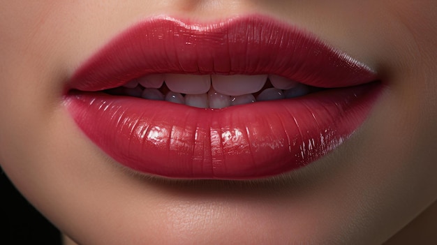 Dia Mundial do Sorriso Lábios sedutores femininos pintados com batom vermelho sorrindo IA generativa