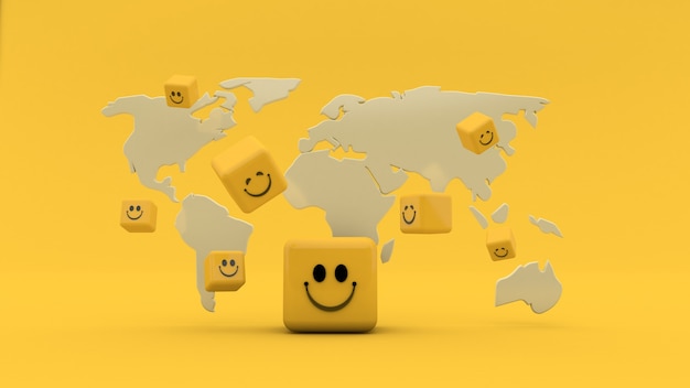 Dia mundial do sorriso Sorriso fundo emoji 3D Renderização 3D ilustração 3D