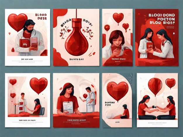 Día Mundial del Donante de Sangre Historias de las redes sociales Diseño plano vectorial