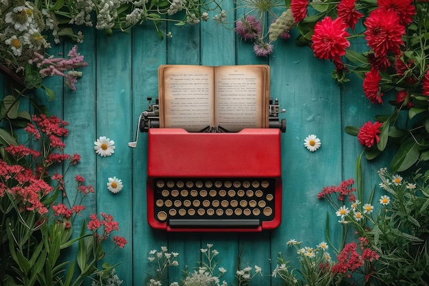 Dia Mundial dos Escritores Conceito Máquina de escrever mecânica antiga close-up extremo IA generativa