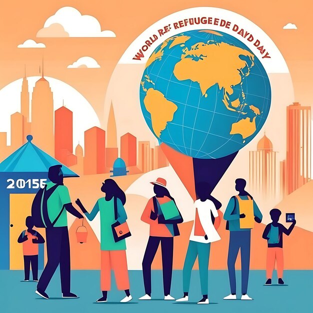 Foto dia mundial dos refugiados vector ilustração de fundo