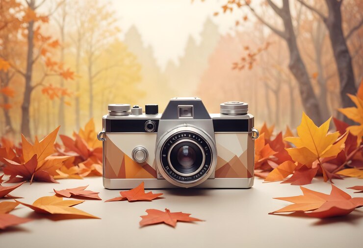 Día Mundial de la Fotografía hojas de otoño con cámara