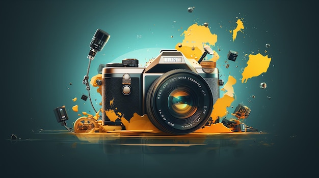 día mundial de la fotografía libre de vectores con cámara UHD