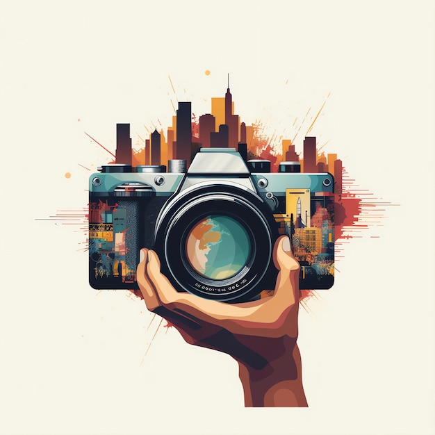 Día mundial de la fotografía vectorial gratuita con la mano en la mano
