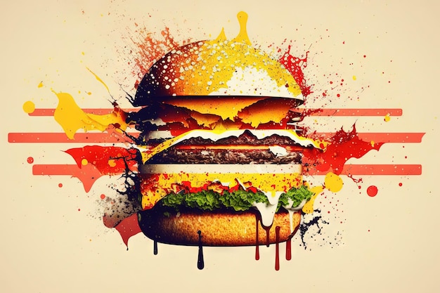 Día mundial de la hamburguesa Happy burger Day concepto Burger aislado explosión ilustración generativa ai