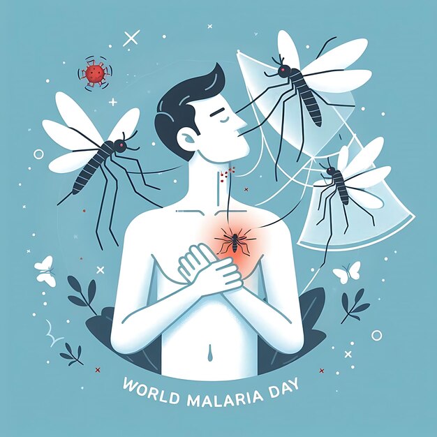 Día Mundial de la Malaria Vectorial un cartel que dice que el Día Mundial se lleva a cabo en una mano humana