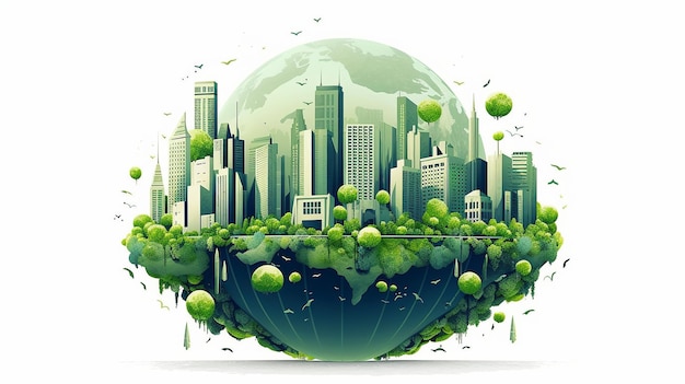 Día Mundial del Medio Ambiente Ciudad verde en la tierra Globo Día de la Tierra Ciudad verde