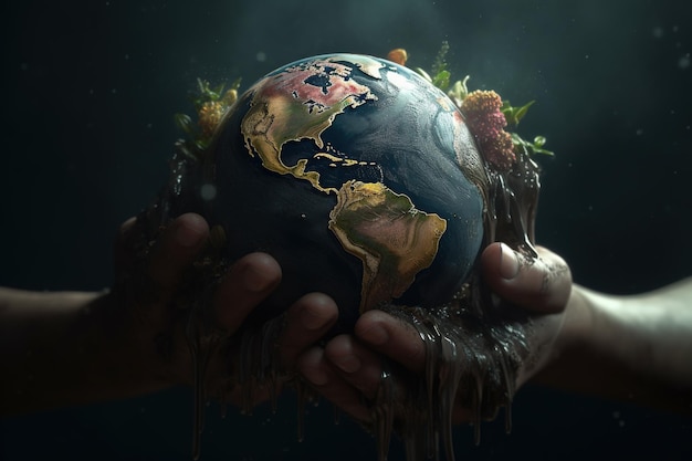 Día Mundial del Medio Ambiente Preservación de la naturaleza Responsabilidad por el desarrollo del planeta contaminación la salvación está en nuestras manos humanas Ecología día de la tierra globo naturaleza