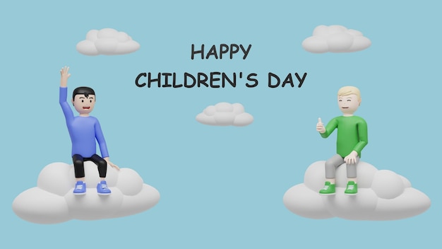 Foto día mundial del niño, nube de cielo. representación 3d