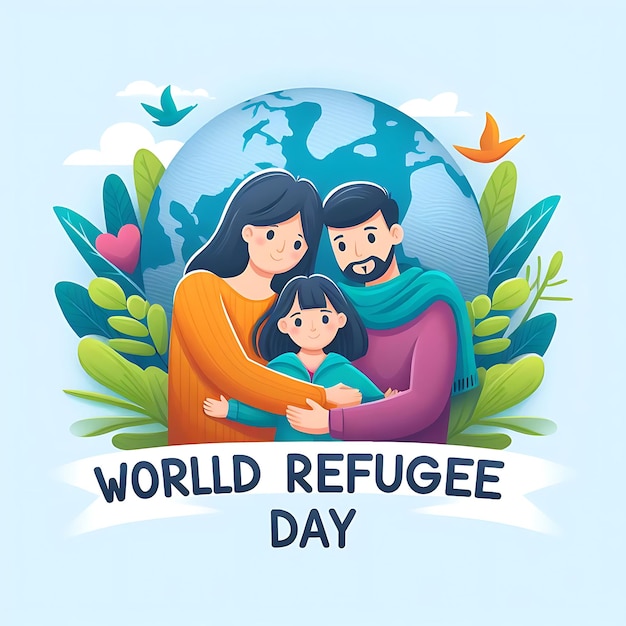 día mundial de los refugiados un cartel para la celebración del día mundial con un día de la familia