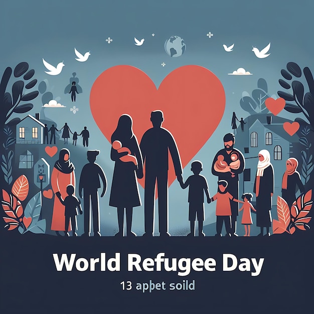 Foto día mundial de los refugiados un cartel para la celebración del día mundial con un hombre y niños