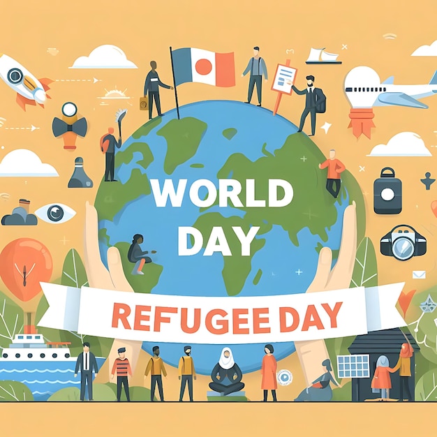 día mundial de los refugiados un cartel que dice día mundial día día en él