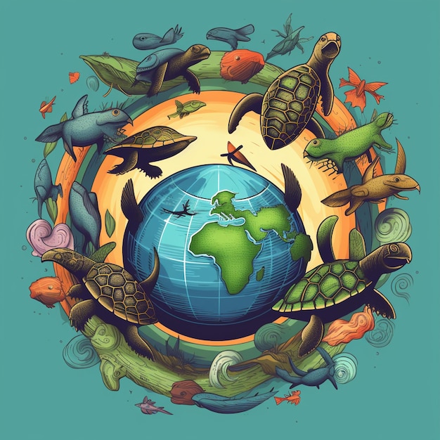 Día mundial de la tortuga de dibujos animados