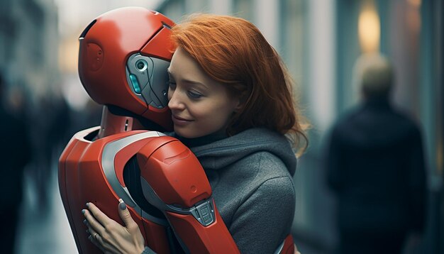 Día Nacional del Abrazo Cyborgs futuristas en 3D generados por inteligencia artificial