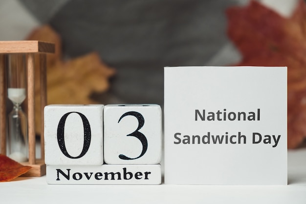 Dia nacional do sanduíche do calendário do mês de outono de novembro.