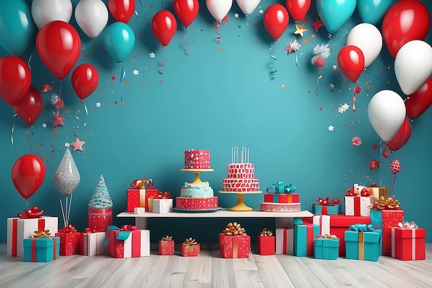Día de Navidad para la fiesta y las celebraciones en la pared Fondo ilustración 3D renderización 3D
