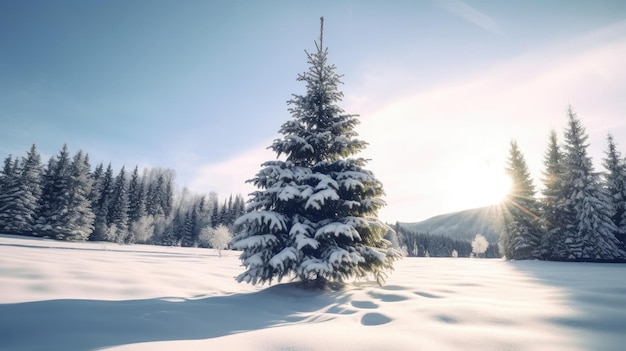 Día de Navidad Árbol de Navidad con nieve Generar Ai