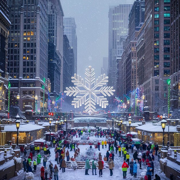 Foto día nevado en el centro de la ciudad