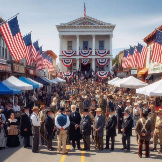 El día del presidente vibra la lente de gran angulo enmarca las conmovedoras escenas de una feria comunitaria local