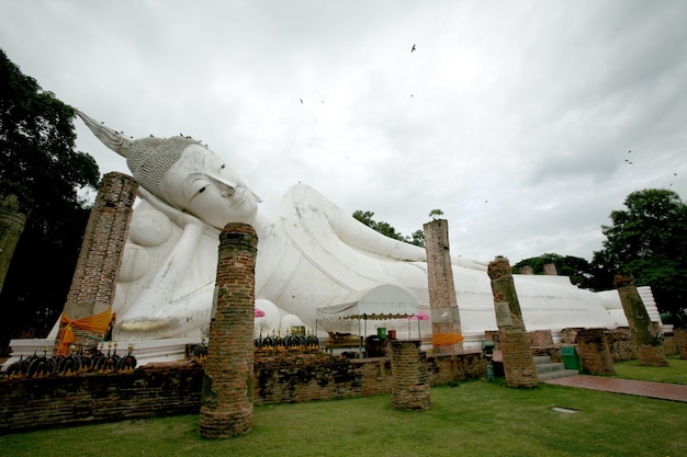 El día en que el cielo está gris con el gran Buda reclinado