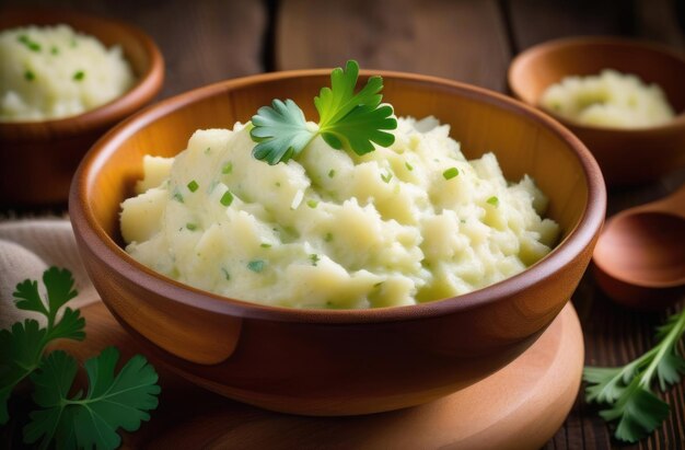 Día de San Patricio cocina nacional irlandesa plato tradicional irlandés Colcannon puré de patatas con repollo adornado con perejil