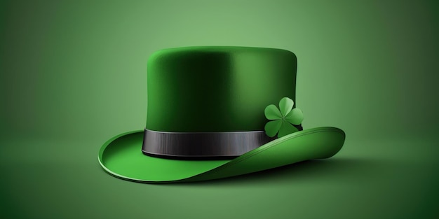 Día de San Patricio con estilo, sombrero verde con un trébol Diseño de espíritus festivos color plano de fondo