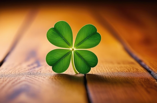 El día de San Patricio Pétalo de trébol Shamrock en un fondo de madera trébol de cuatro hojas