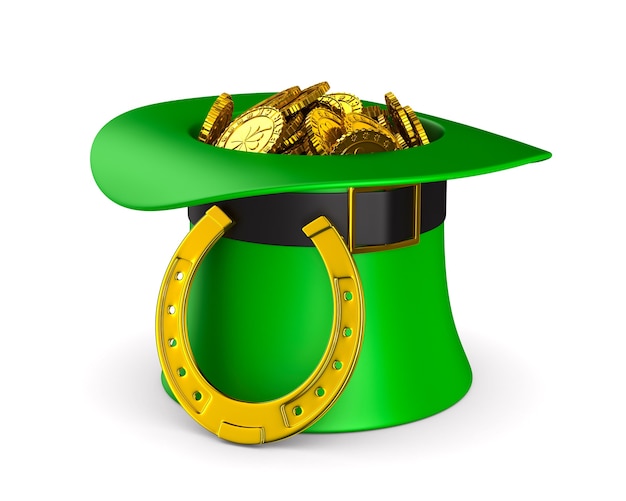 Día de San Patricio Sombrero verde con ilustración de dinero 3D