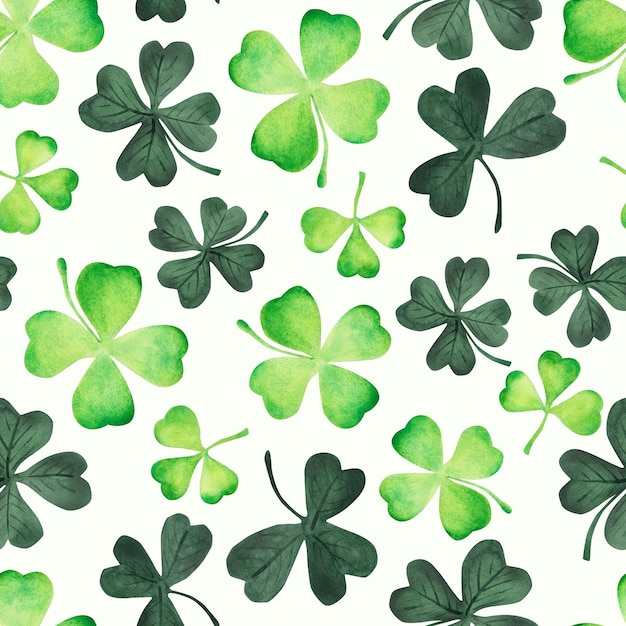 El día de San Patricio, el trébol, la acuarela, la ilustración, el patrón sin costuras.