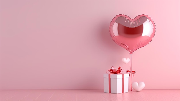 Día de San Valentín 3d Renderizado Fondo con diseño de luz de superficie suave de globo de caja de regalo