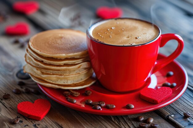 Día de San Valentín café para el desayuno romántico con corazones generativo ai