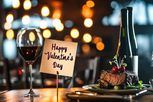 Día de San Valentín cena de lujo de filete y vino en el restaurante pragma