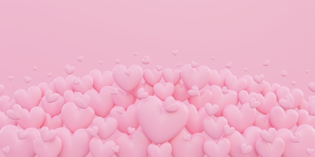 Día de San Valentín, concepto de amor, fondo de superposición de forma de corazón rosa 3d con espacio de copia