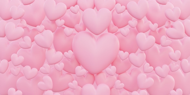 Día de San Valentín, concepto de amor, fondo de superposición de forma de corazón rosa 3d