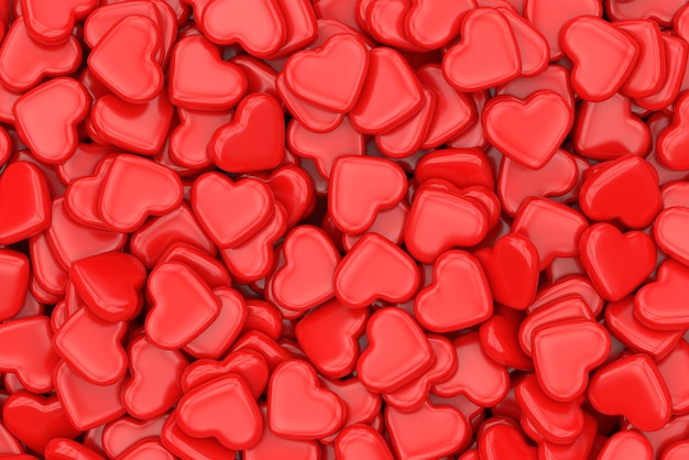 Día de San Valentín, concepto de amor y relación. Fondo de formas de corazón rojo. Ilustración 3D