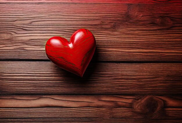 Día de San Valentín corazón rojo sobre fondo de madera