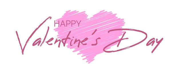Día de San Valentín Diseño de texto de vacaciones de San Valentín con corazón garabateado de color rosa para papel pintado