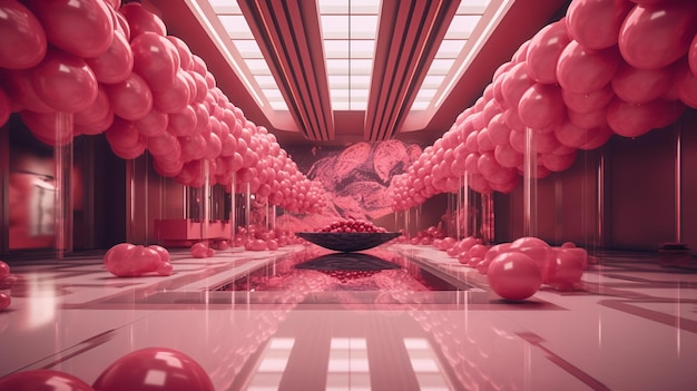 Día de San Valentín, espacio de corazón rosa, fotografía futurista en alta definición