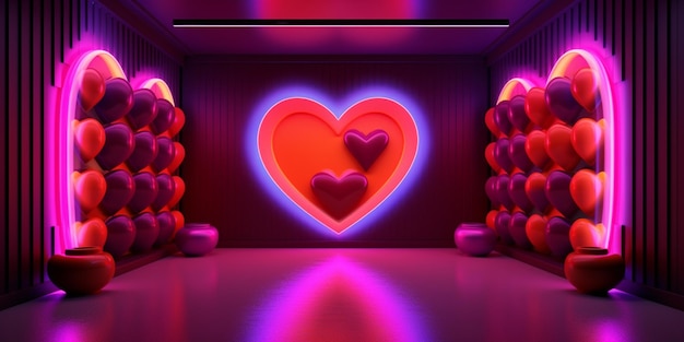 Día de San Valentín, espacio de corazón rosa, fotografía futurista en alta definición